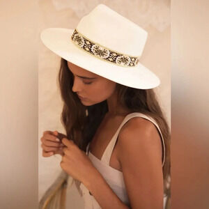 Lack Of Color White Hat with Black and Gold Band